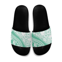 Polynesian Tiare Flower Cyan Pastel Vibes Slide Sandals