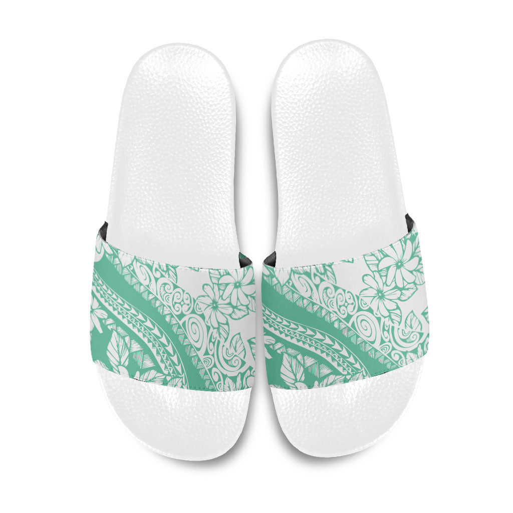 Polynesian Tiare Flower Cyan Pastel Vibes Slide Sandals