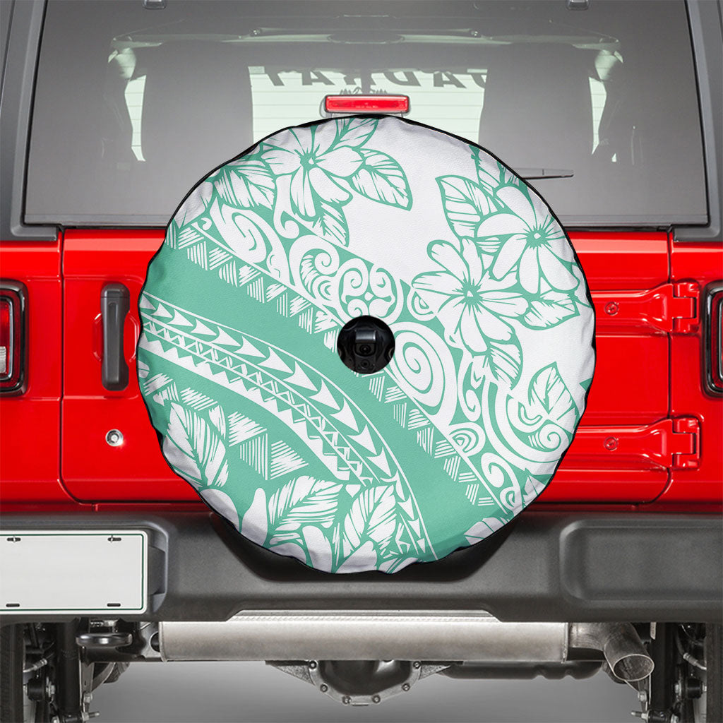 Polynesian Tiare Flower Cyan Pastel Vibes Spare Tire Cover