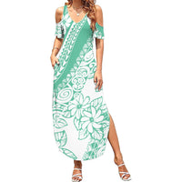 Polynesian Tiare Flower Cyan Pastel Vibes Summer Maxi Dress