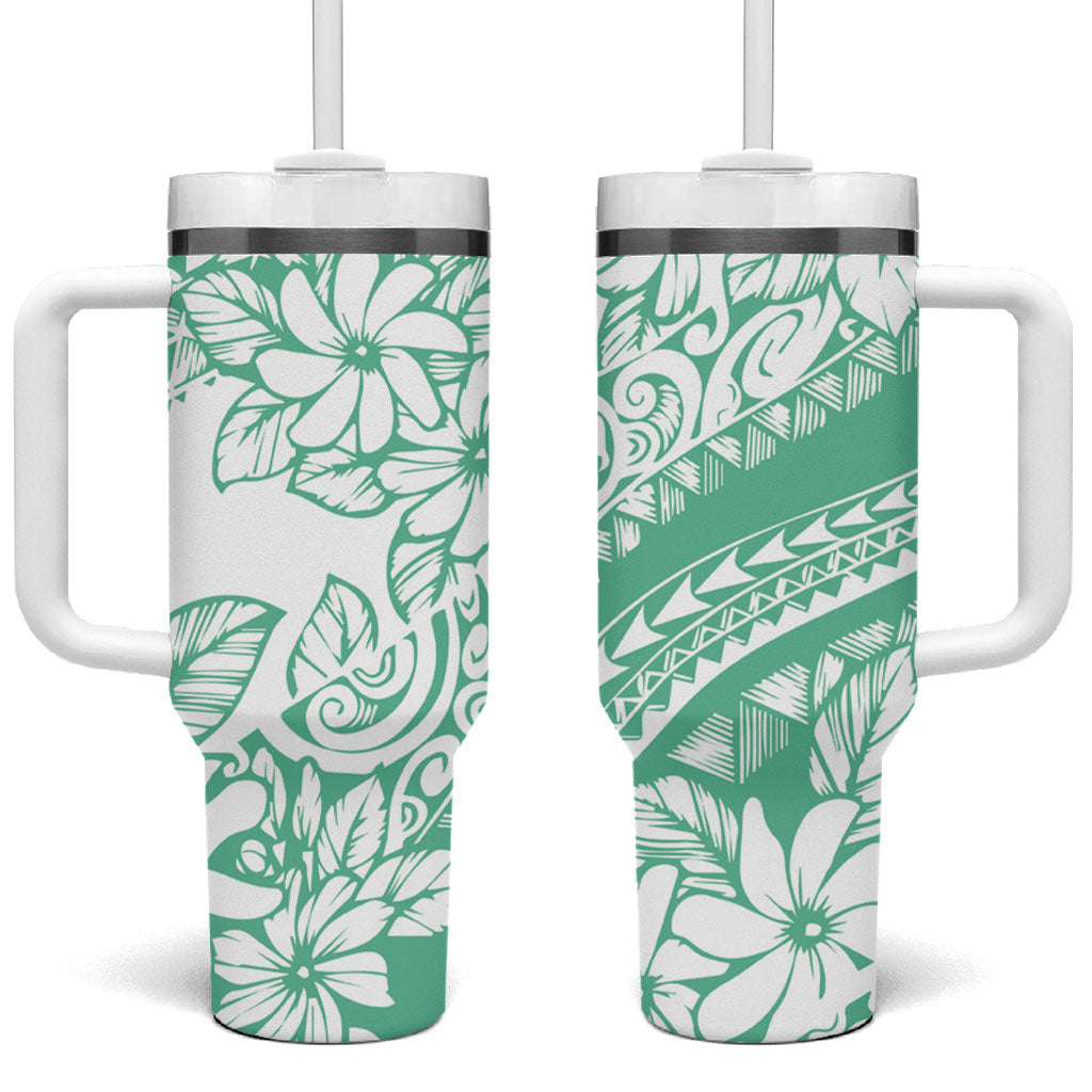 Polynesian Tiare Flower Cyan Pastel Vibes Tumbler With Handle LT14 One Size: 40 oz Cyan - Polynesian Pride