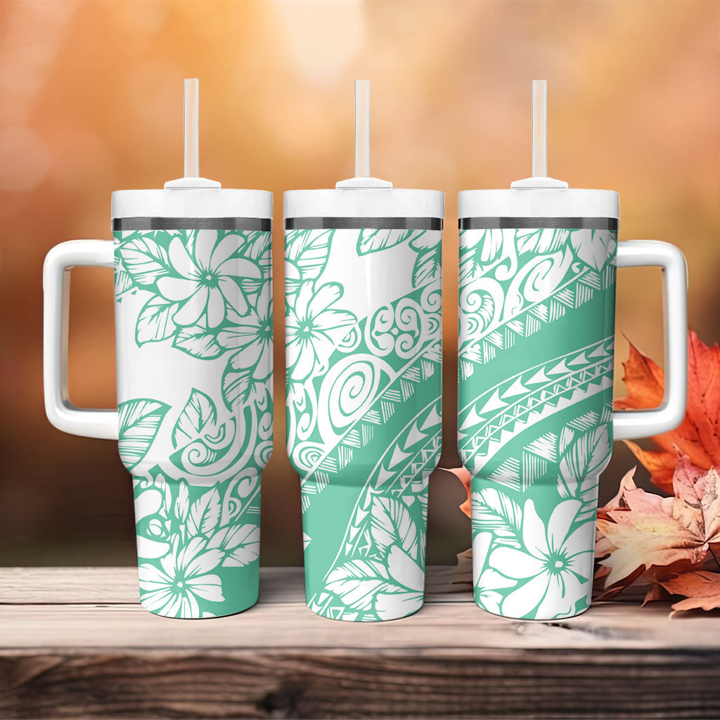 Polynesian Tiare Flower Cyan Pastel Vibes Tumbler With Handle LT14 - Polynesian Pride