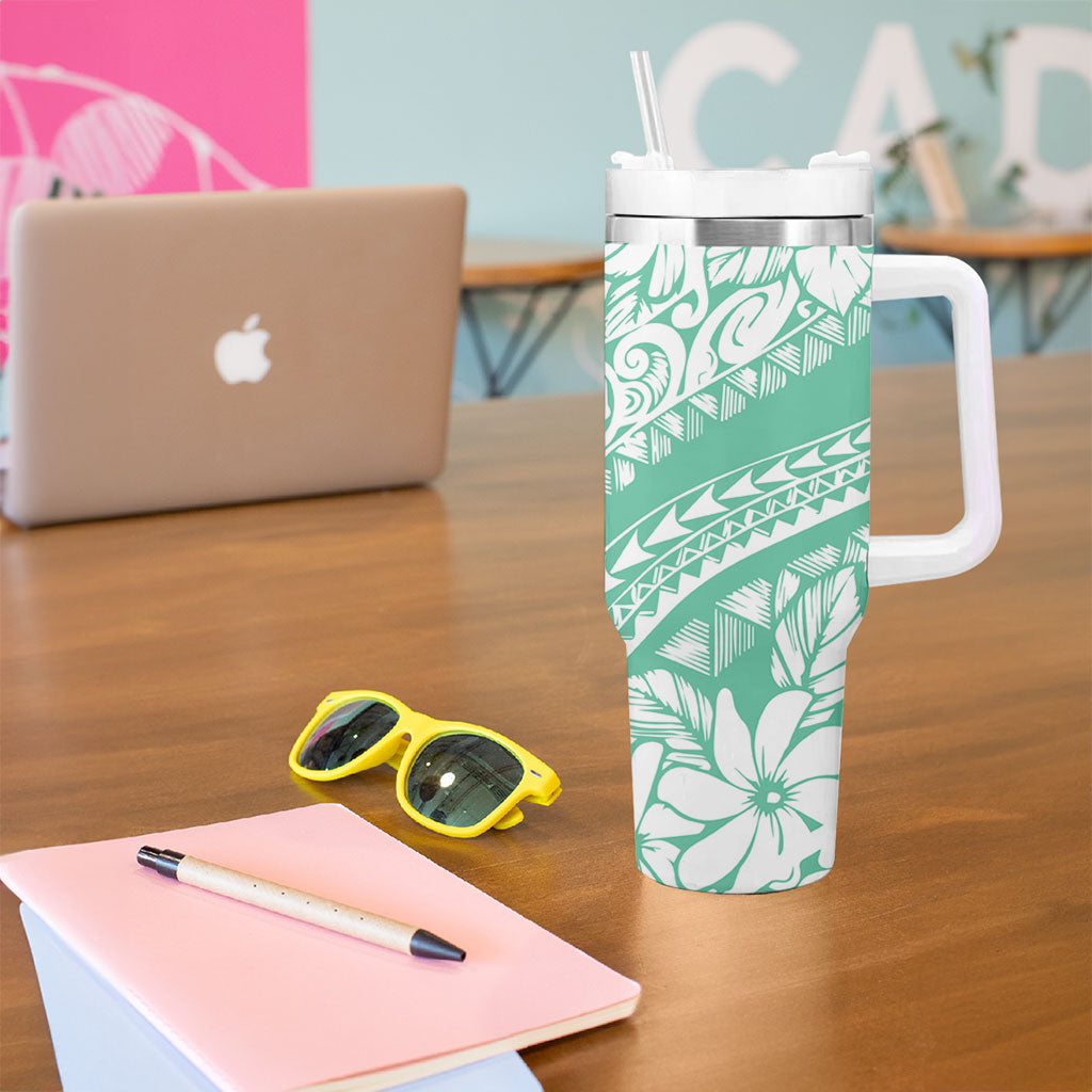 Polynesian Tiare Flower Cyan Pastel Vibes Tumbler With Handle LT14 - Polynesian Pride
