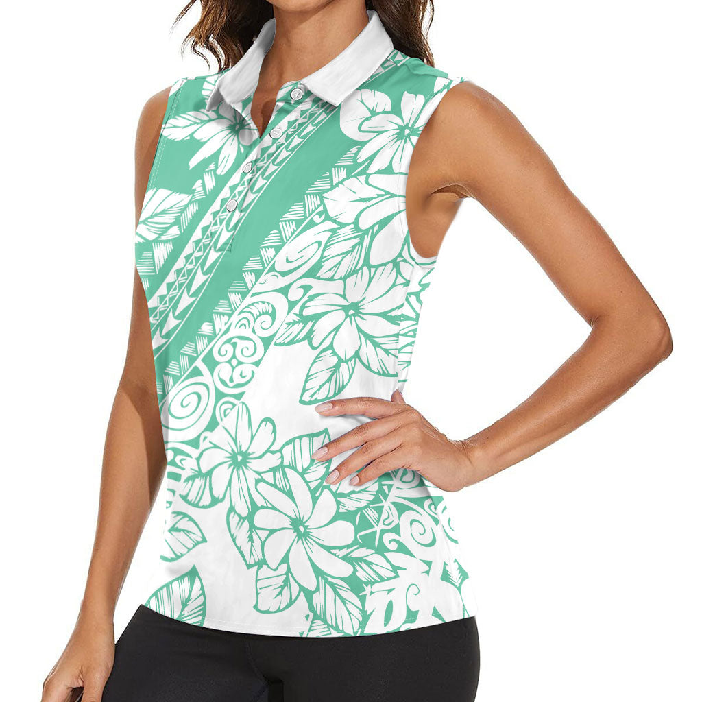 Polynesian Tiare Flower Cyan Pastel Vibes Women Sleeveless Polo Shirt
