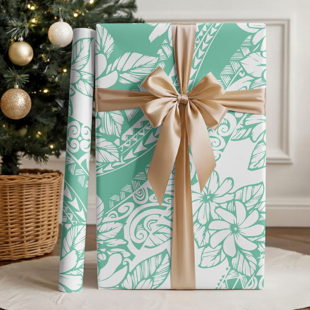 Polynesian Tiare Flower Cyan Pastel Wrapping Paper