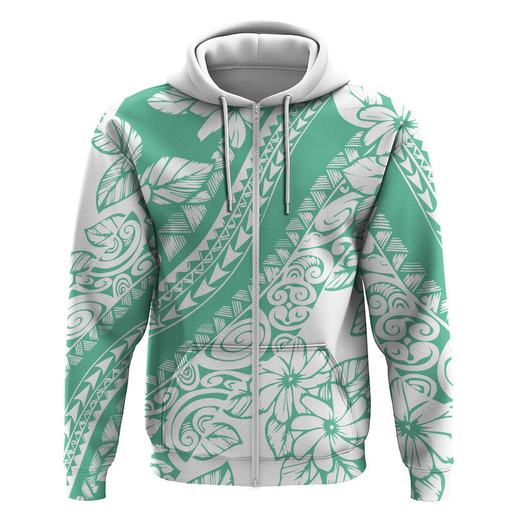Polynesian Tiare Flower Cyan Pastel Vibes Zip Hoodie