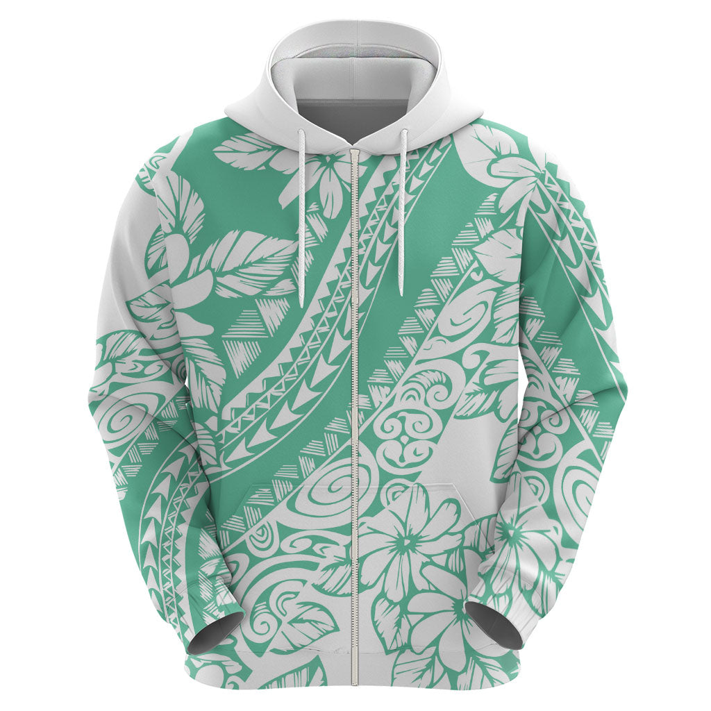 Polynesian Tiare Flower Cyan Pastel Vibes Zip Hoodie