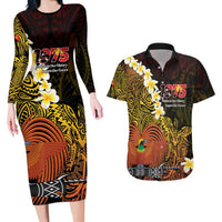 Papua New Guinea 1975 Couples Matching Long Sleeve Bodycon Dress and Hawaiian Shirt Create Our History Inspire Our Future LT14 Black - Polynesian Pride