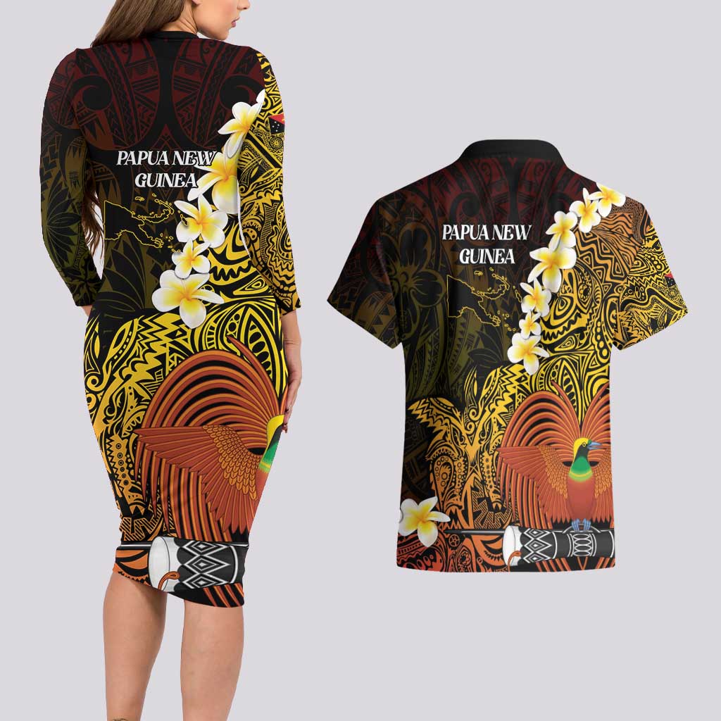 Papua New Guinea 1975 Couples Matching Long Sleeve Bodycon Dress and Hawaiian Shirt Create Our History Inspire Our Future LT14 - Polynesian Pride