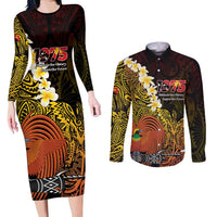 Papua New Guinea 1975 Couples Matching Long Sleeve Bodycon Dress and Long Sleeve Button Shirt Create Our History Inspire Our Future LT14 Black - Polynesian Pride