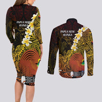Papua New Guinea 1975 Couples Matching Long Sleeve Bodycon Dress and Long Sleeve Button Shirt Create Our History Inspire Our Future LT14 - Polynesian Pride