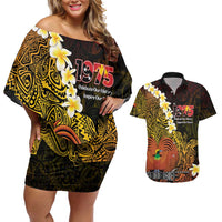 Papua New Guinea 1975 Couples Matching Off Shoulder Short Dress and Hawaiian Shirt Create Our History Inspire Our Future LT14 Black - Polynesian Pride
