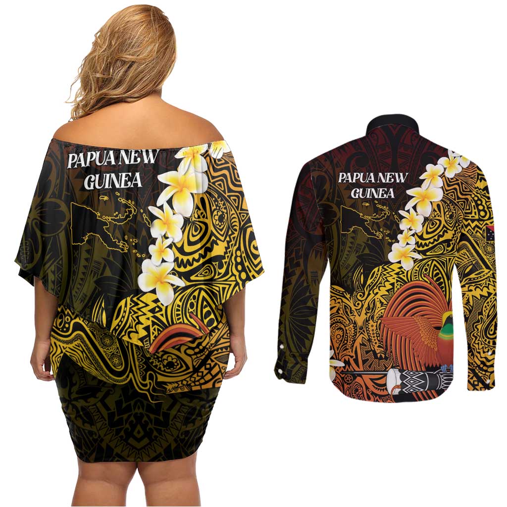 Papua New Guinea 1975 Couples Matching Off Shoulder Short Dress and Long Sleeve Button Shirt Create Our History Inspire Our Future LT14 - Polynesian Pride