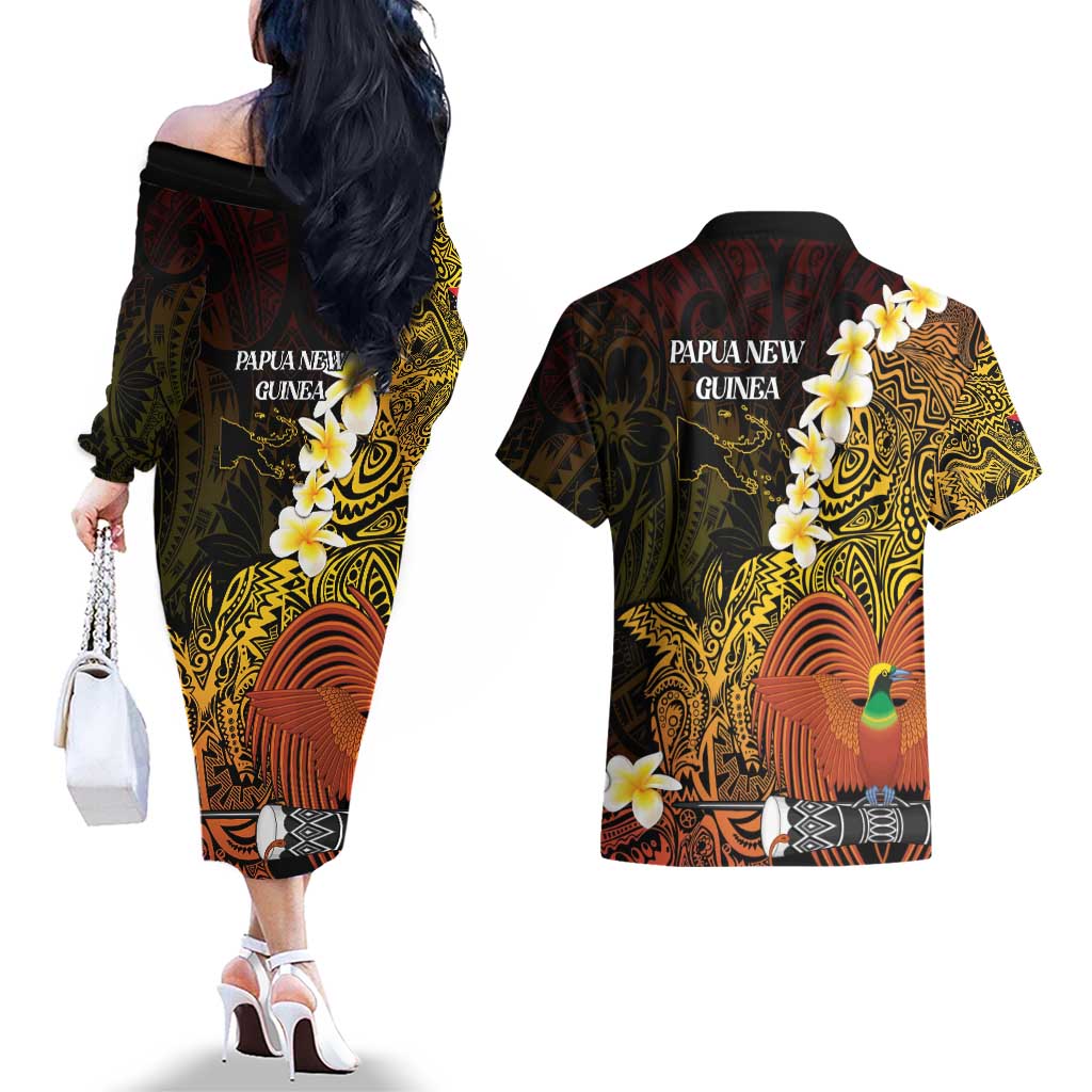 Papua New Guinea 1975 Couples Matching Off The Shoulder Long Sleeve Dress and Hawaiian Shirt Create Our History Inspire Our Future LT14 - Polynesian Pride