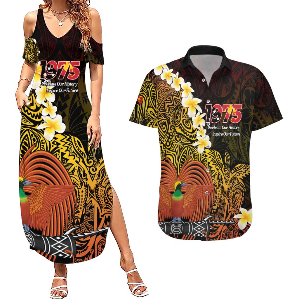 Papua New Guinea 1975 Couples Matching Summer Maxi Dress and Hawaiian Shirt Create Our History Inspire Our Future LT14 Black - Polynesian Pride