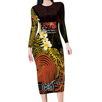 Papua New Guinea 1975 Family Matching Long Sleeve Bodycon Dress and Hawaiian Shirt Create Our History Inspire Our Future LT14 Mom's Dress Black - Polynesian Pride