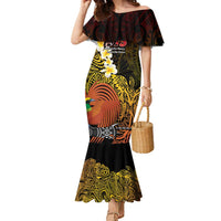Papua New Guinea 1975 Family Matching Mermaid Dress and Hawaiian Shirt Create Our History Inspire Our Future LT14 Mom's Dress Black - Polynesian Pride