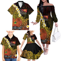 Papua New Guinea 1975 Family Matching Off The Shoulder Long Sleeve Dress and Hawaiian Shirt Create Our History Inspire Our Future LT14 - Polynesian Pride
