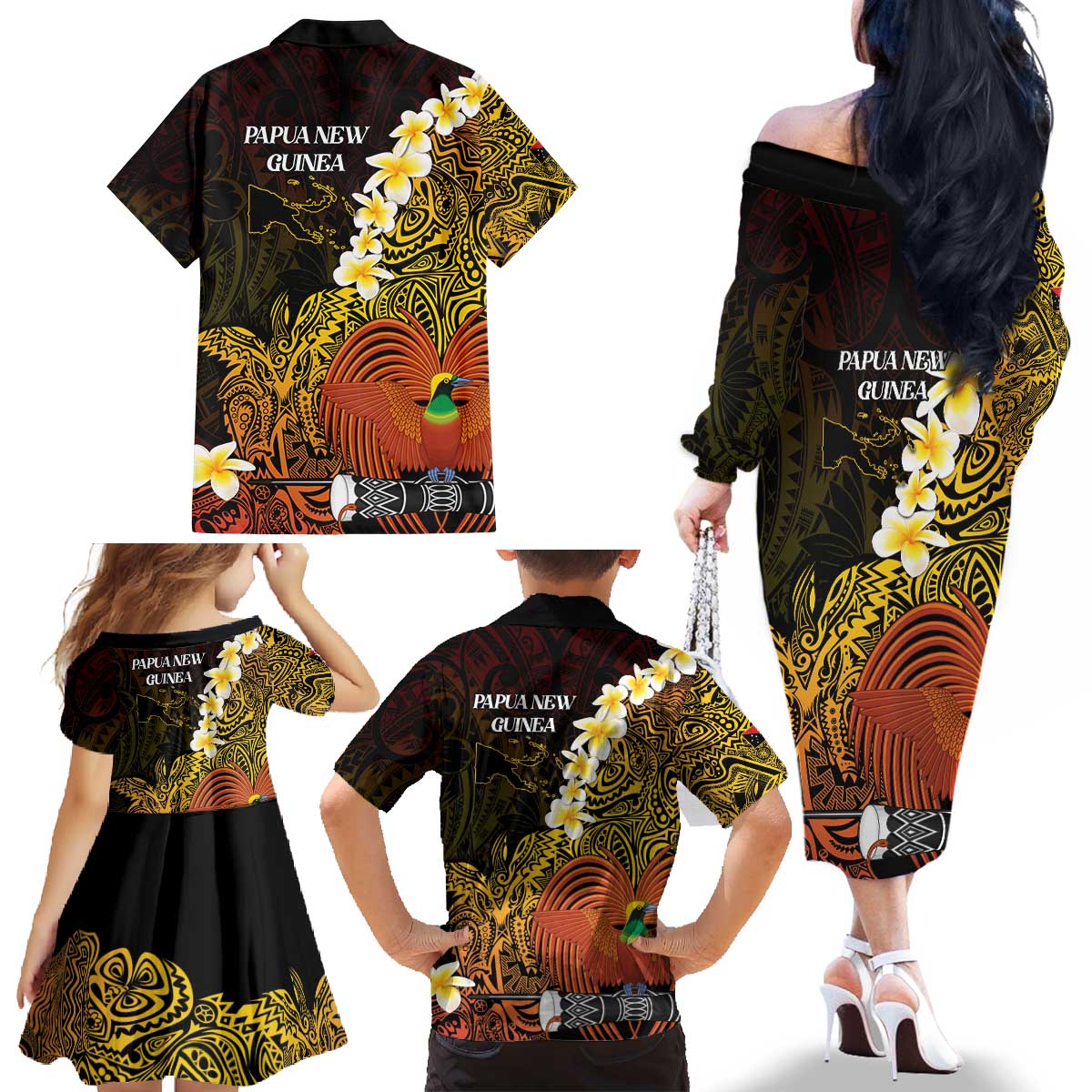 Papua New Guinea 1975 Family Matching Off The Shoulder Long Sleeve Dress and Hawaiian Shirt Create Our History Inspire Our Future LT14 - Polynesian Pride