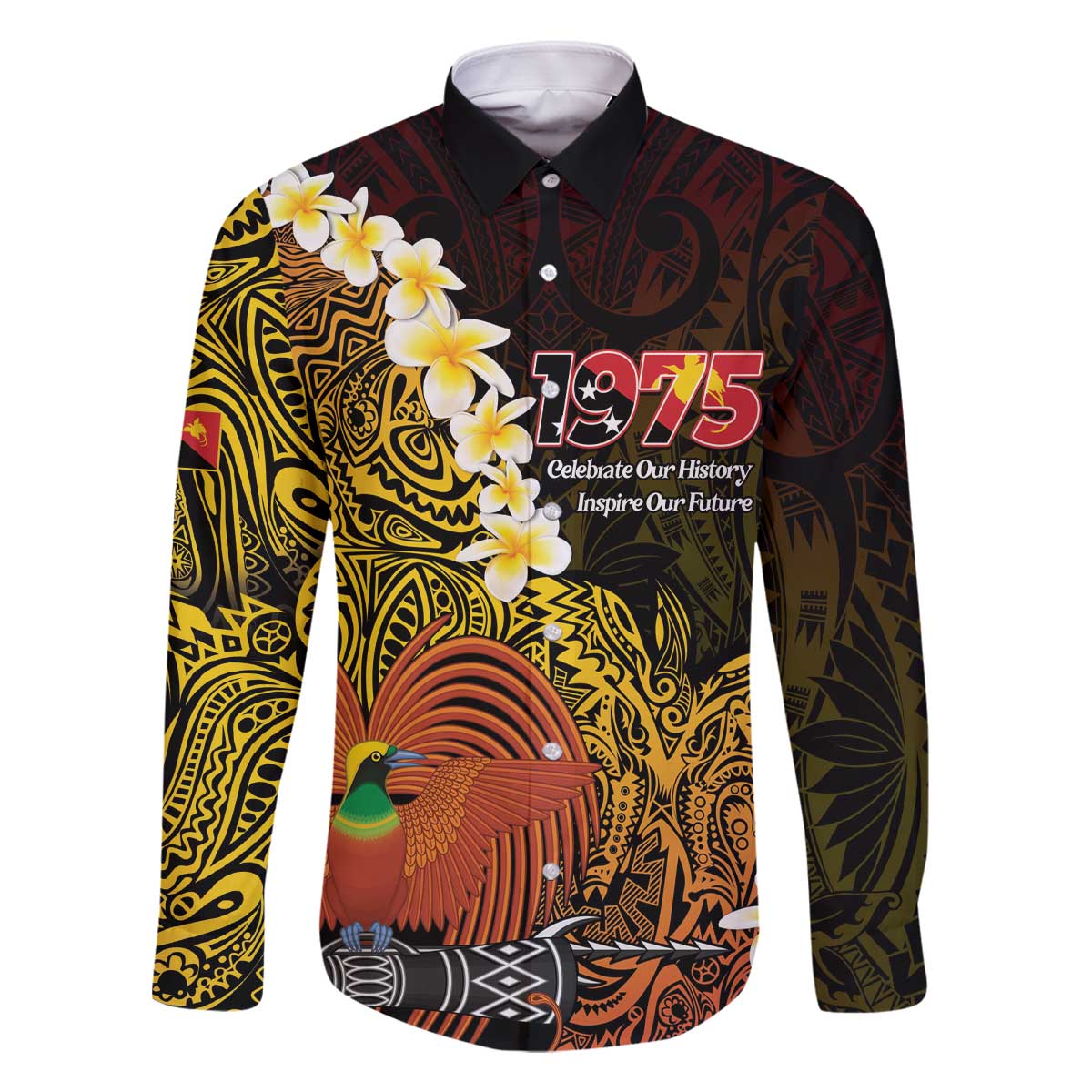 Papua New Guinea 1975 Family Matching Off The Shoulder Long Sleeve Dress and Hawaiian Shirt Create Our History Inspire Our Future LT14 Dad's Shirt - Long Sleeve Black - Polynesian Pride