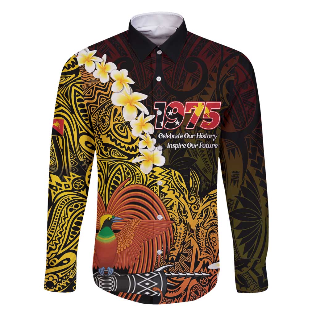Papua New Guinea 1975 Family Matching Off Shoulder Maxi Dress and Hawaiian Shirt Create Our History Inspire Our Future LT14 Dad's Shirt - Long Sleeve Black - Polynesian Pride