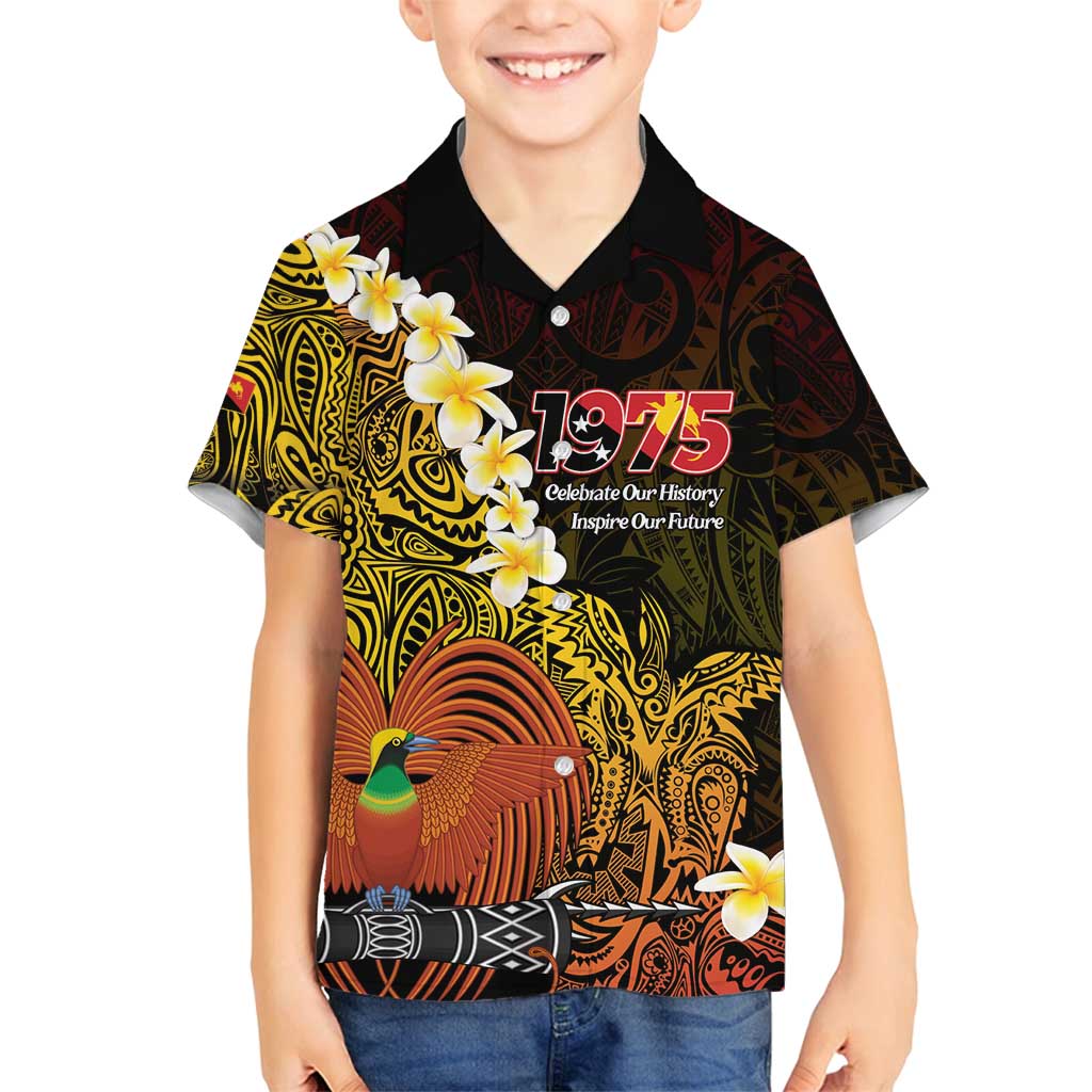 Papua New Guinea 1975 Family Matching Off Shoulder Short Dress and Hawaiian Shirt Create Our History Inspire Our Future LT14 Son's Shirt Black - Polynesian Pride