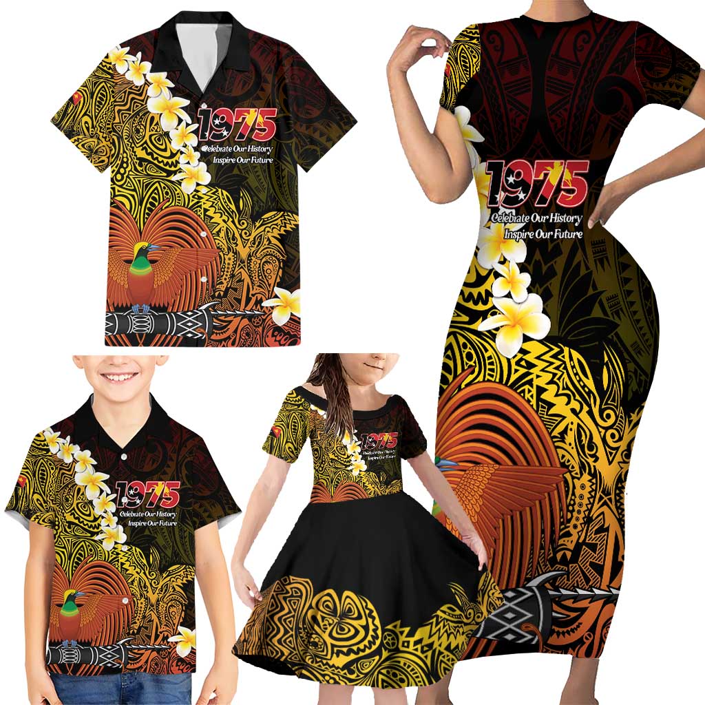 Papua New Guinea 1975 Family Matching Short Sleeve Bodycon Dress and Hawaiian Shirt Create Our History Inspire Our Future LT14 - Polynesian Pride