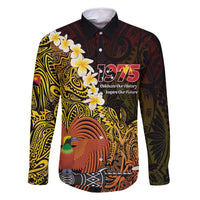 Papua New Guinea 1975 Family Matching Tank Maxi Dress and Hawaiian Shirt Create Our History Inspire Our Future LT14 Dad's Shirt - Long Sleeve Black - Polynesian Pride