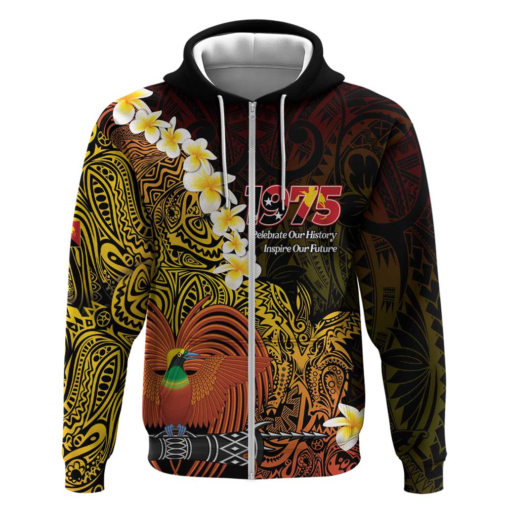 Papua New Guinea 1975 Hoodie Create Our History Inspire Our Future LT14 Zip Hoodie Black - Polynesian Pride