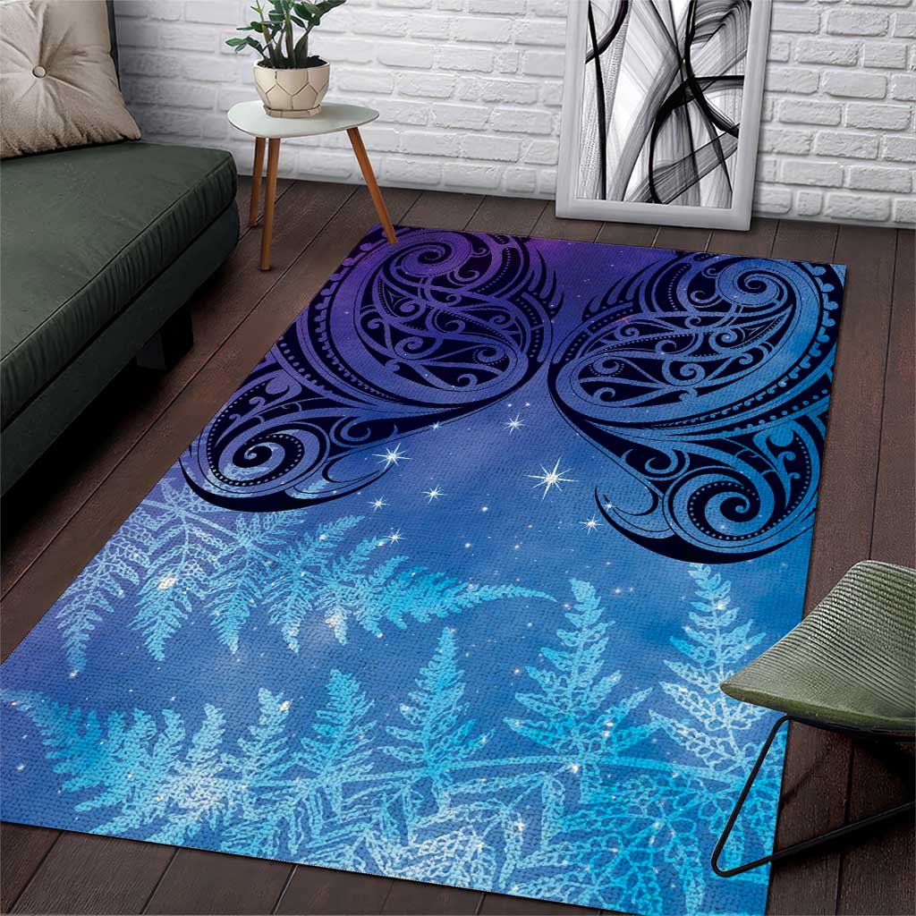 New Zealand Matariki Area Rug Aotearoa Maori New Year Galaxy Maori Silver Fern LT14 Blue - Polynesian Pride
