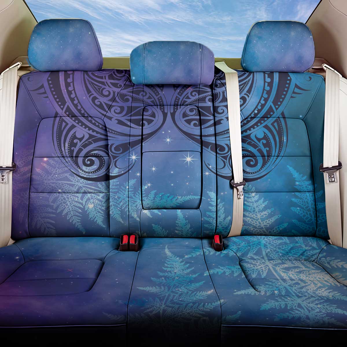 New Zealand Matariki Back Car Seat Cover Aotearoa Maori New Year Galaxy Maori Silver Fern LT14 One Size Blue - Polynesian Pride