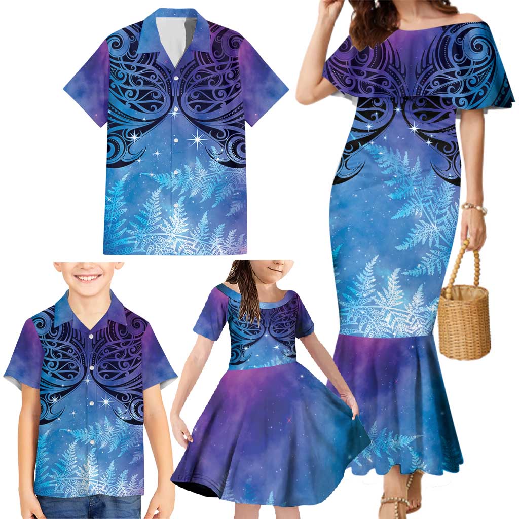 New Zealand Matariki Family Matching Mermaid Dress and Hawaiian Shirt Aotearoa Maori New Year Galaxy Maori Silver Fern LT14 - Polynesian Pride