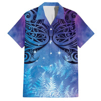 New Zealand Matariki Family Matching Off Shoulder Maxi Dress and Hawaiian Shirt Aotearoa Maori New Year Galaxy Maori Silver Fern LT14 Dad's Shirt - Short Sleeve Blue - Polynesian Pride