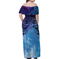 New Zealand Matariki Family Matching Off Shoulder Maxi Dress and Hawaiian Shirt Aotearoa Maori New Year Galaxy Maori Silver Fern LT14 - Polynesian Pride