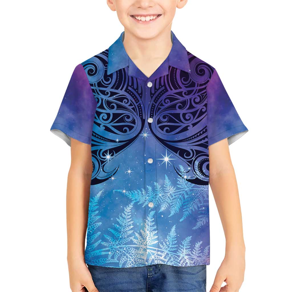 New Zealand Matariki Family Matching Off Shoulder Maxi Dress and Hawaiian Shirt Aotearoa Maori New Year Galaxy Maori Silver Fern LT14 Son's Shirt Blue - Polynesian Pride