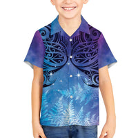 New Zealand Matariki Family Matching Off Shoulder Maxi Dress and Hawaiian Shirt Aotearoa Maori New Year Galaxy Maori Silver Fern LT14 Son's Shirt Blue - Polynesian Pride