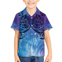 New Zealand Matariki Family Matching Puletasi and Hawaiian Shirt Aotearoa Maori New Year Galaxy Maori Silver Fern LT14 Son's Shirt Blue - Polynesian Pride