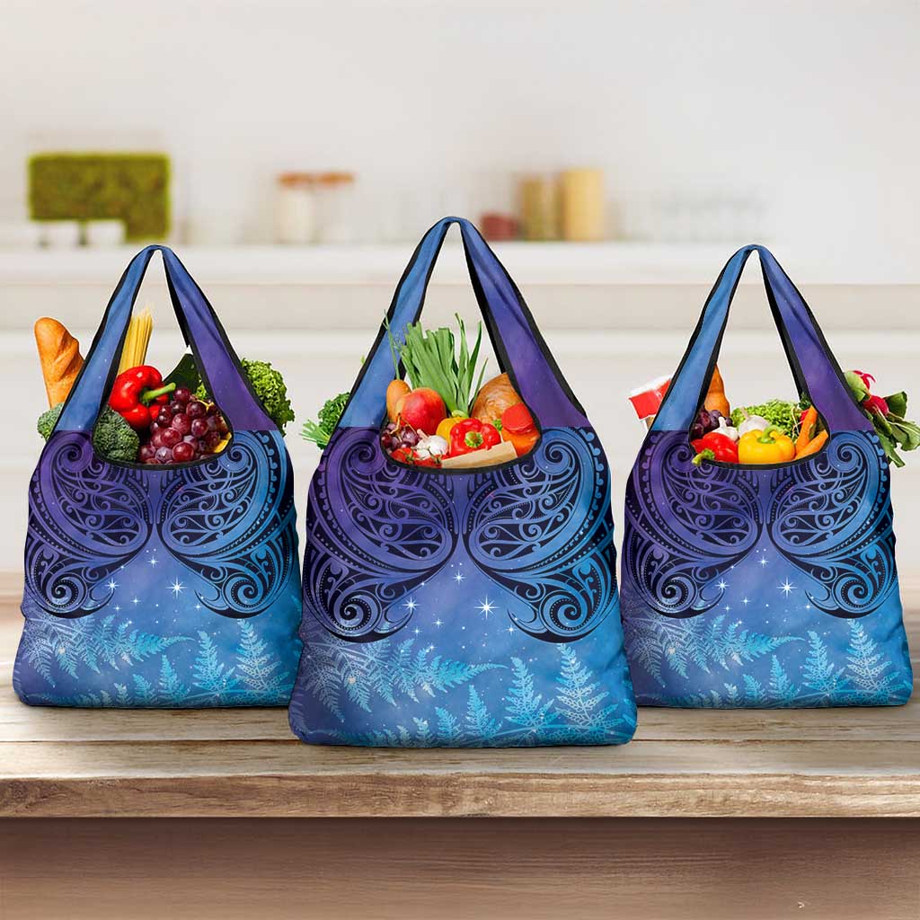 New Zealand Matariki Grocery Bag Aotearoa Maori New Year Galaxy Maori Silver Fern LT14 3-pack One Size Blue - Polynesian Pride