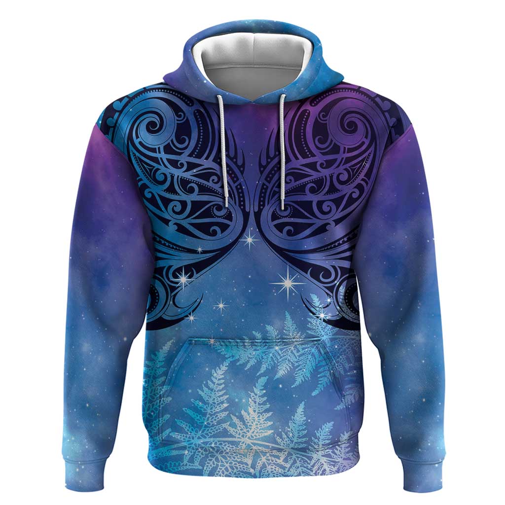 New Zealand Matariki Hoodie Aotearoa Maori New Year Galaxy Maori Silver Fern LT14 Pullover Hoodie Blue - Polynesian Pride
