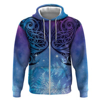 New Zealand Matariki Hoodie Aotearoa Maori New Year Galaxy Maori Silver Fern LT14 Zip Hoodie Blue - Polynesian Pride