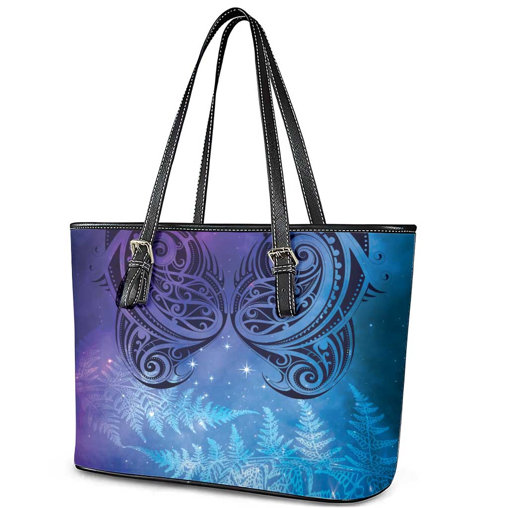 New Zealand Matariki Leather Tote Bag Aotearoa Maori New Year Galaxy Maori Silver Fern