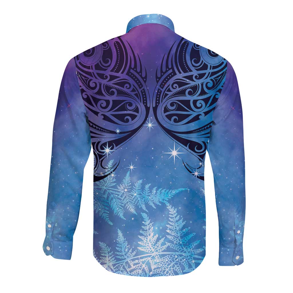 New Zealand Matariki Long Sleeve Button Shirt Aotearoa Maori New Year Galaxy Maori Silver Fern LT14 - Polynesian Pride