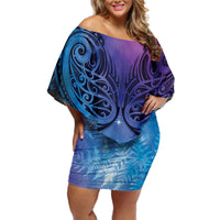 New Zealand Matariki Off Shoulder Short Dress Aotearoa Maori New Year Galaxy Maori Silver Fern