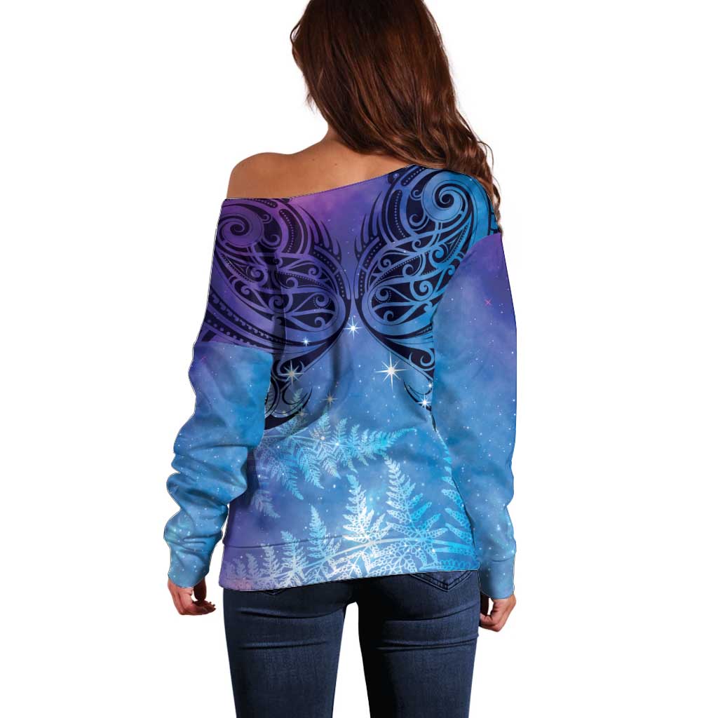 New Zealand Matariki Off Shoulder Sweater Aotearoa Maori New Year Galaxy Maori Silver Fern LT14 - Polynesian Pride