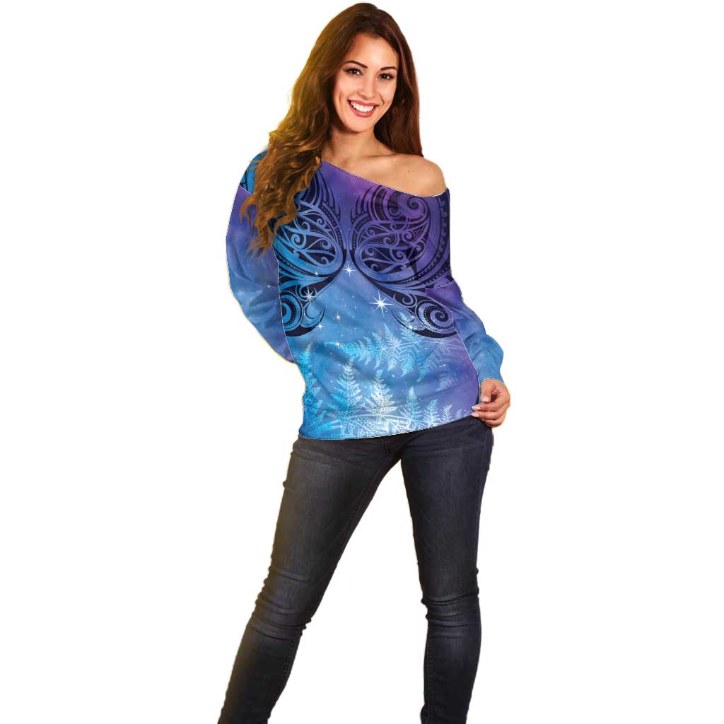 New Zealand Matariki Off Shoulder Sweater Aotearoa Maori New Year Galaxy Maori Silver Fern LT14 - Polynesian Pride