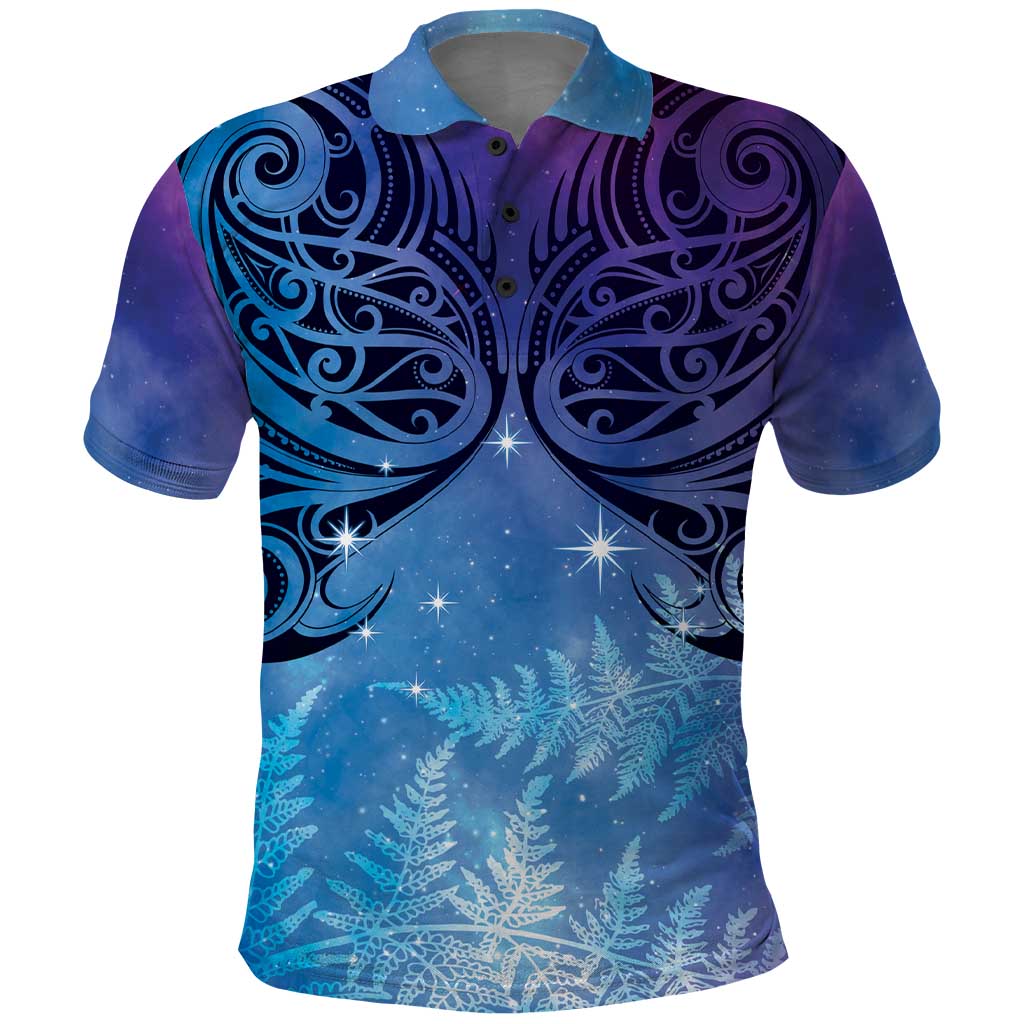 New Zealand Matariki Polo Shirt Aotearoa Maori New Year Galaxy Maori Silver Fern LT14 Blue - Polynesian Pride