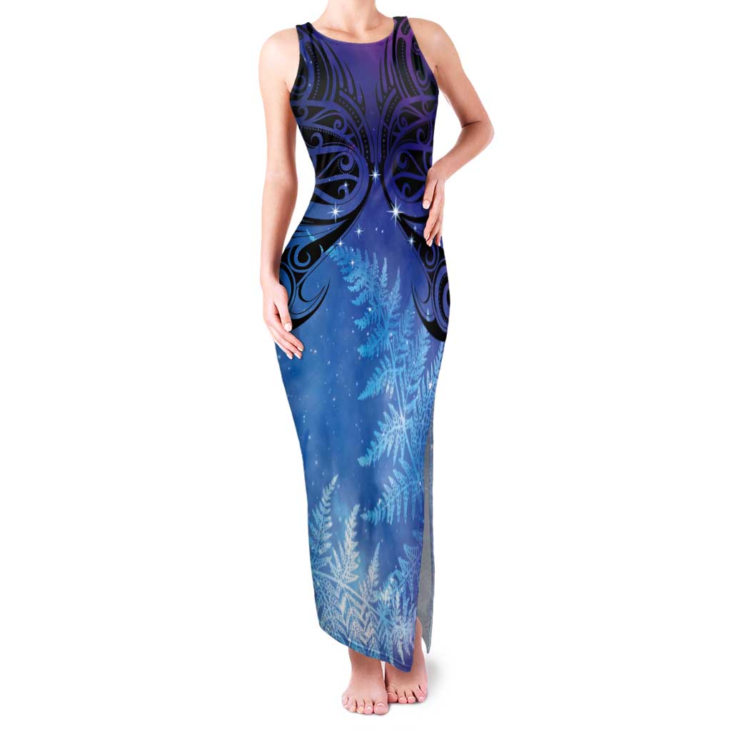 New Zealand Matariki Tank Maxi Dress Aotearoa Maori New Year Galaxy Maori Silver Fern LT14 Women Blue - Polynesian Pride