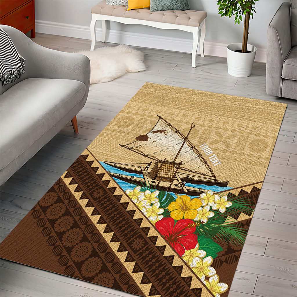 Personalised Bula Vinaka Fiji Drua Area Rug Fijian Traditional Canoe Tapa Cloth Beige LT14 - Polynesian Pride