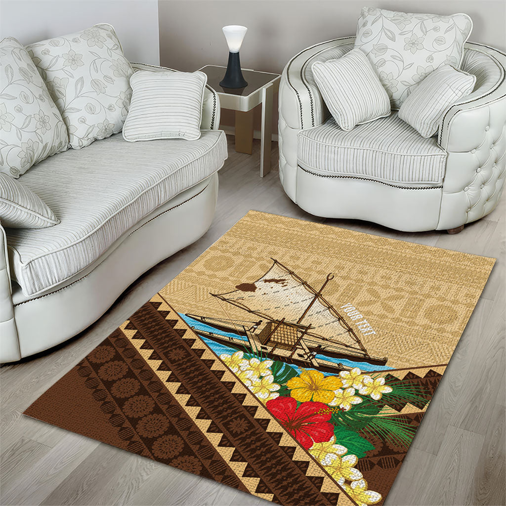 Personalised Bula Vinaka Fiji Drua Area Rug Fijian Traditional Canoe Tapa Cloth Beige LT14 - Polynesian Pride