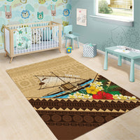 Personalised Bula Vinaka Fiji Drua Area Rug Fijian Traditional Canoe Tapa Cloth Beige LT14 - Polynesian Pride
